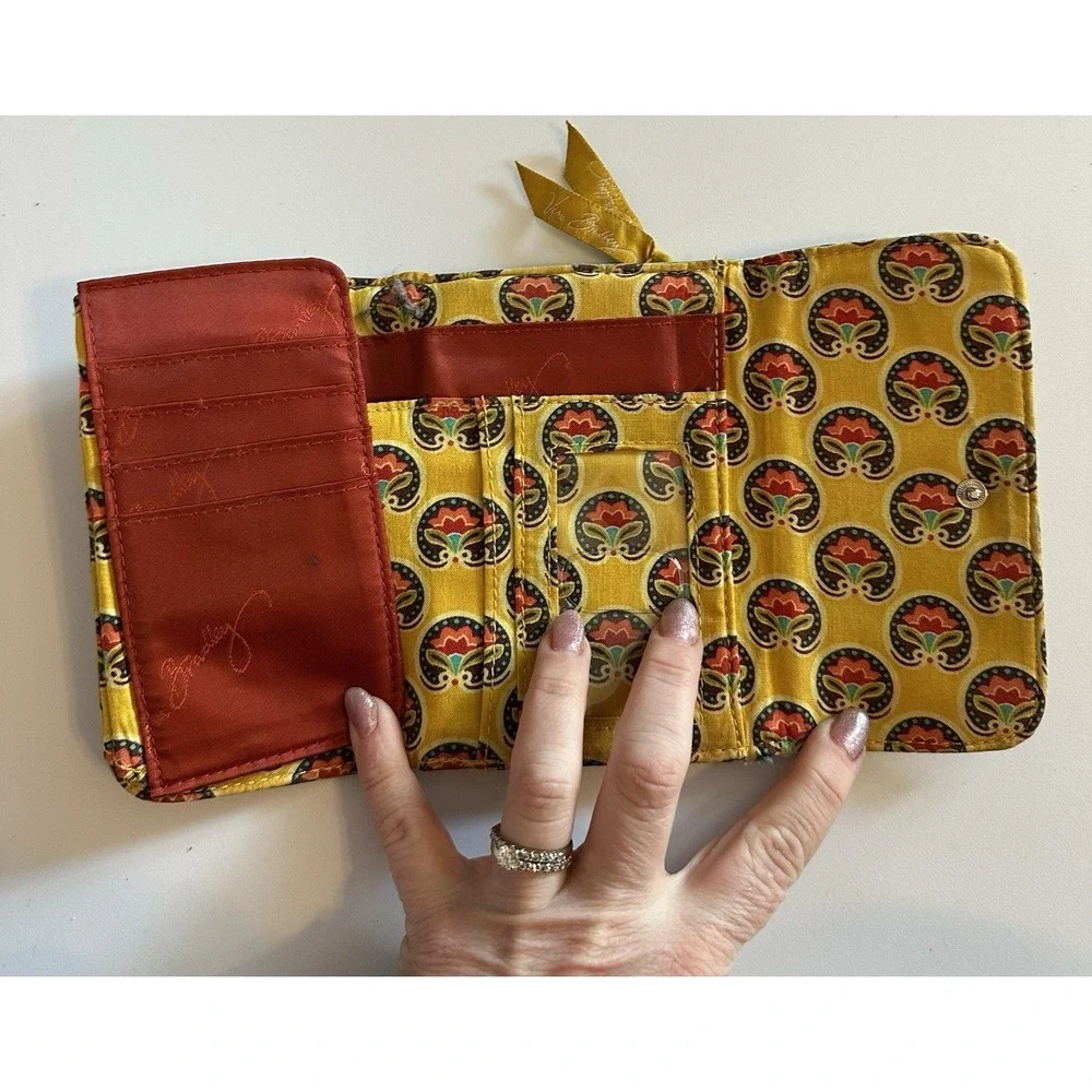 Vera Bradley Provencal Euro Wallet Yellow Multi Paisley Floral Folding Snap - Picture 2 of 9